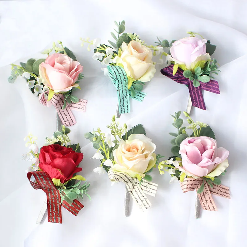 wedding wrist corsages boutonnieres bridal groom marriage pink red roses flower (8)
