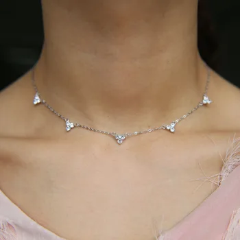 

choker necklace 35+10cm 100% 925 sterling silver top quality bridal gift cz station white sparking chain necklaces jewelry