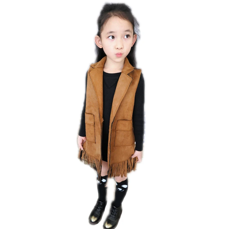 2016 new brand baby girl vest Europen American girls vest for children winter autumn tassel kid