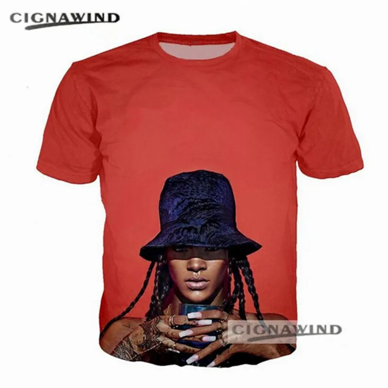 

Fashion Popular t shirt men/women 3D printing singer Rihanna t-shirts Short sleeve hip hop style tshirt streetwear summer tops