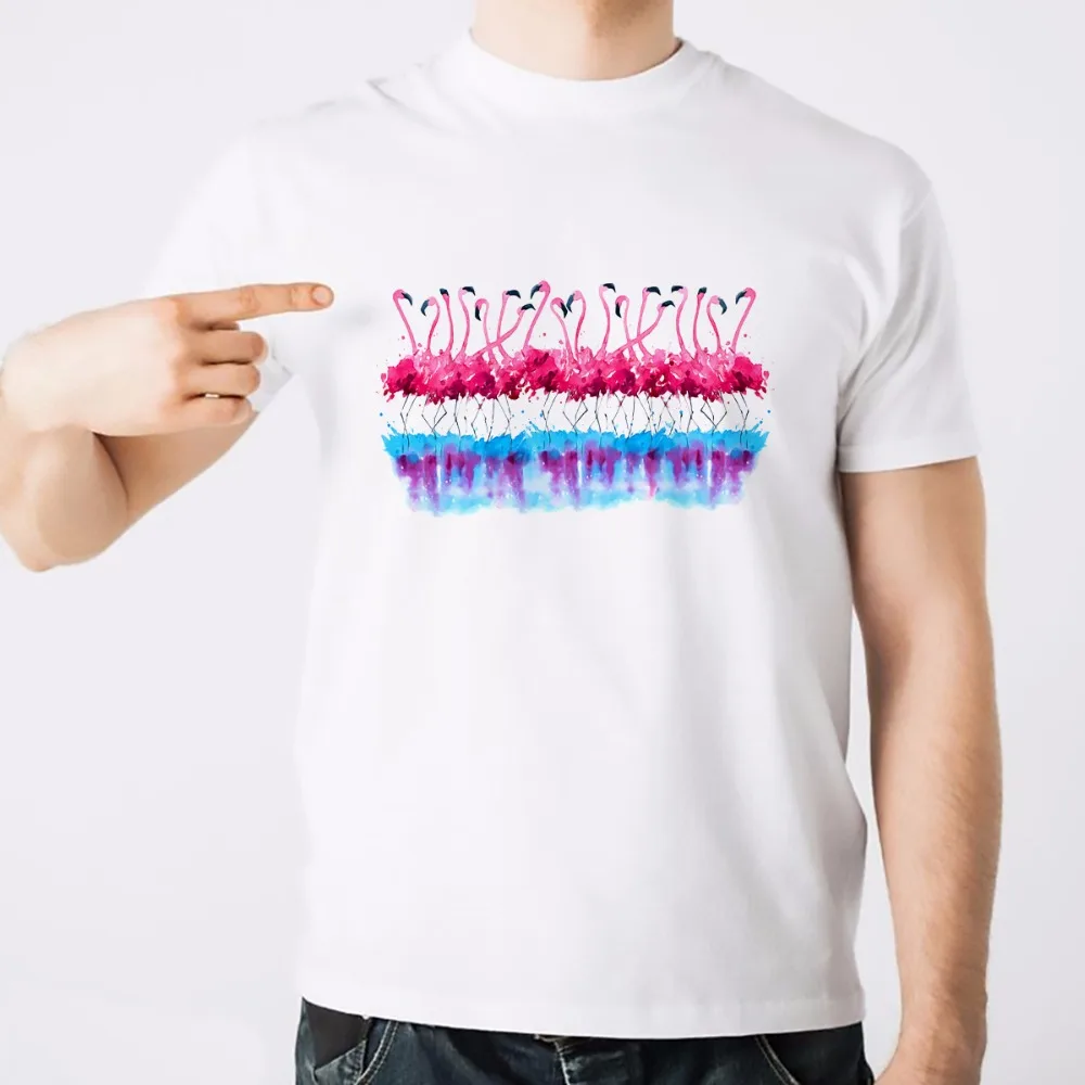 roztomilé tričko Art Flamingo tričko homme JOLLYPEACH zbrusu nové bílé ležérní tričko MUŽI Krátký rukáv Plus Velikost Tričko