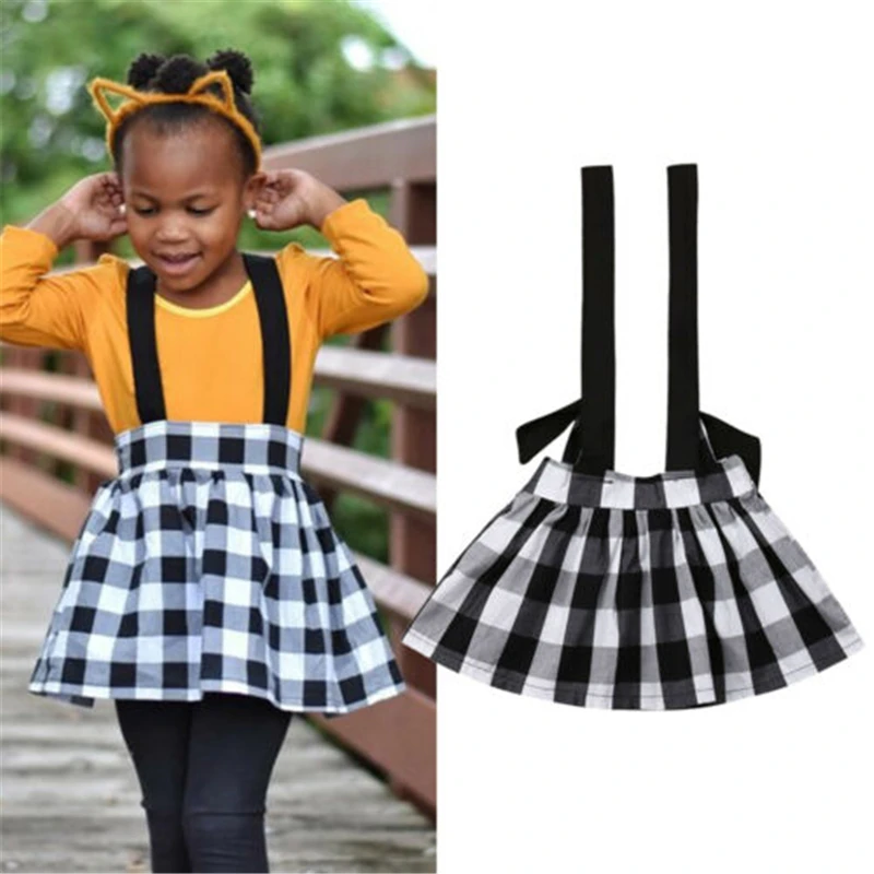 Toddler Newborn Baby Girls Plaid Suspender Skirt Casual Strap Skirt