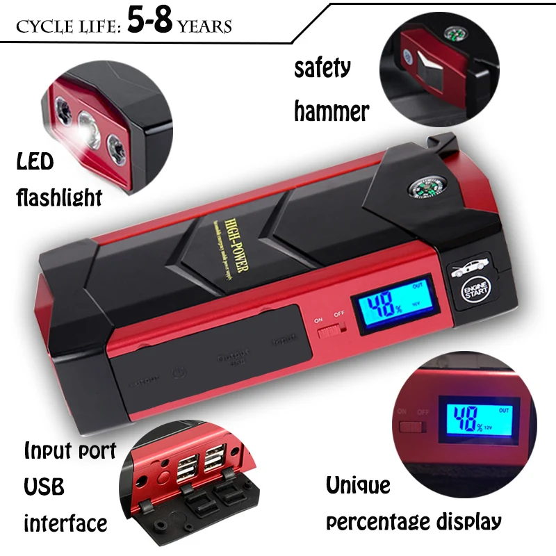 

JKCOVER 60C Discharge Car Jump Starter 18000mAh Starting Power Bank 12V Diesel Auto Battery Portable Pack Booster Device