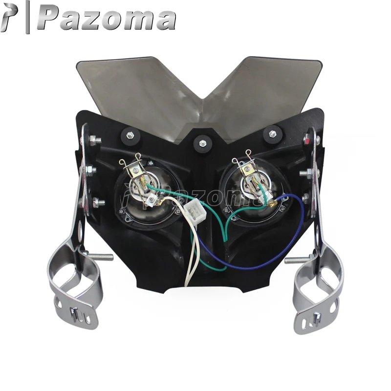 12V Motorcycle Fairing Headlight Mask with 35-54mm Bracket Front Lighting Headlamp for Streetfighter Dirt Bikes Naked Bikes