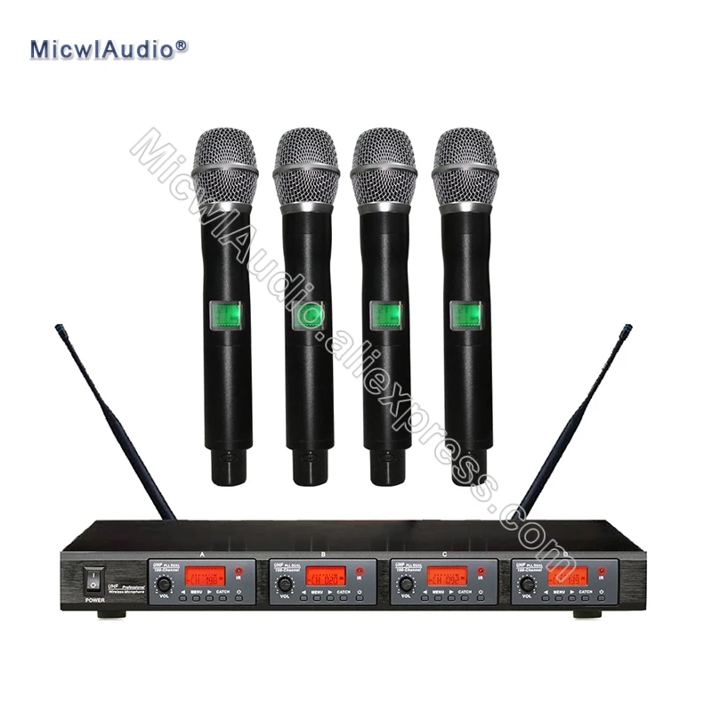 

Professional UHF 4 Channel Digital Conference Wireless Microphone System with 4 Handheld Transmitter Range: 720-820MHz JP7406-H