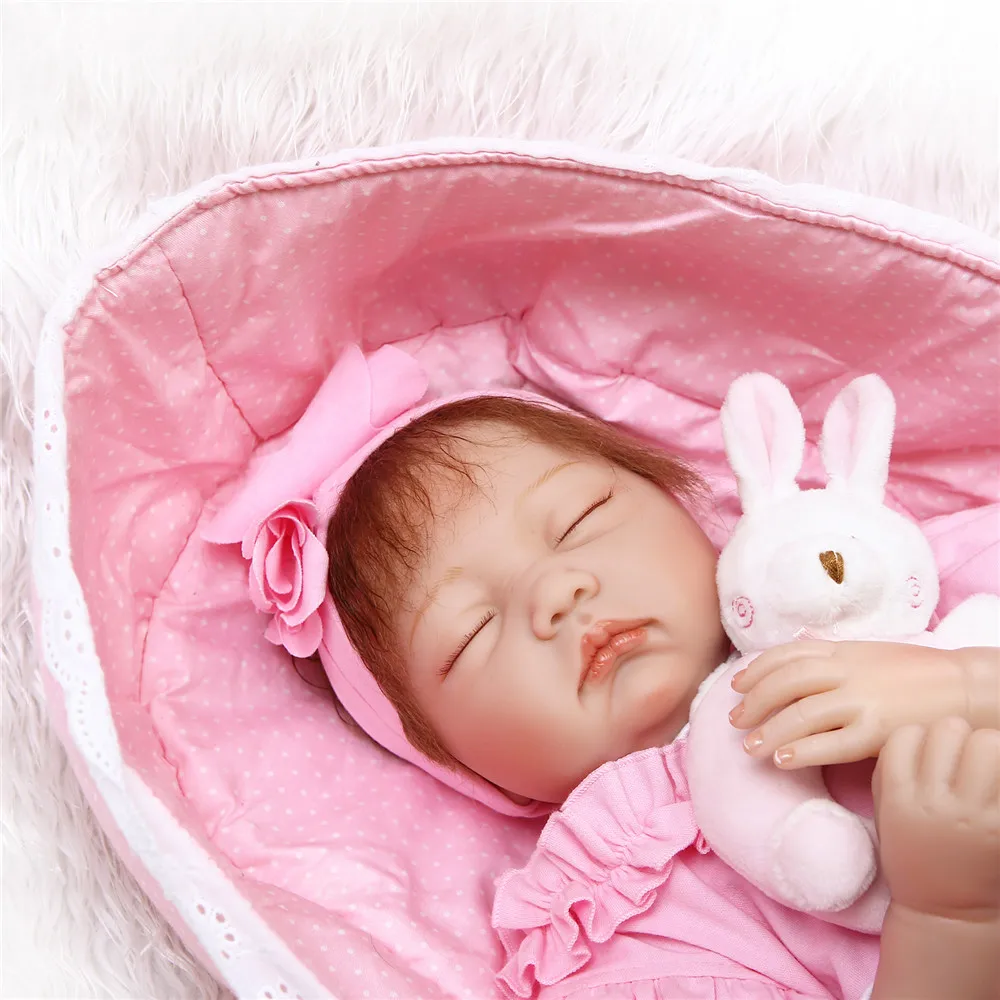 

NPK reborn dolls 22" pink sleeping basket reborn babies silicone dolls real alive best children present toy dolls brinquedo