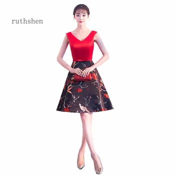 

ruthshen Sexy Prom Dresses V Neck Knee Length Party Dresses Arabic Dubai Short A Line Prom Gowns Vestidos Para Festa Curto 2018