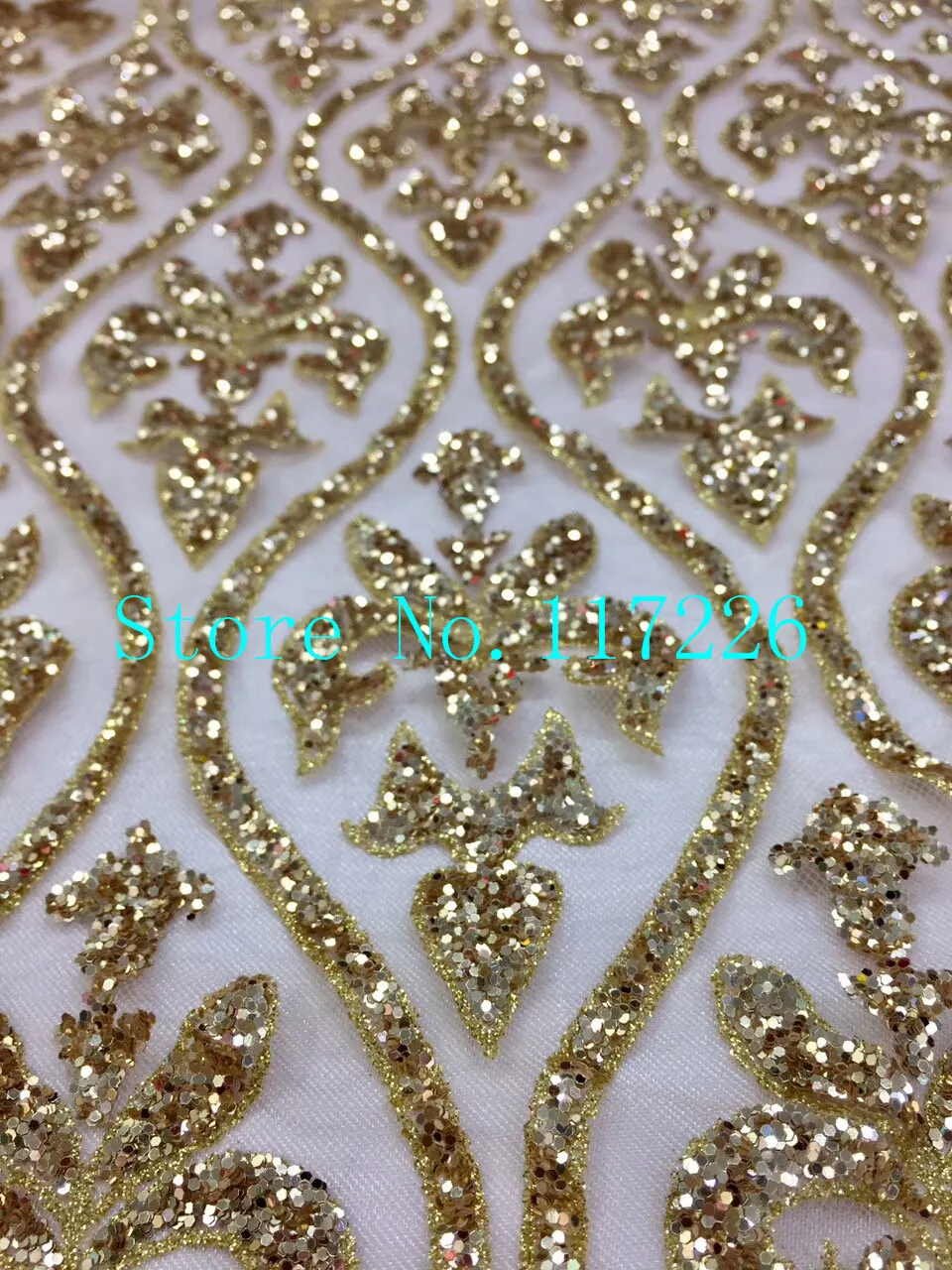 

New Design African glued glitter Lace Fabric JRB-52408 French Tulle Lace Fabric with gold color