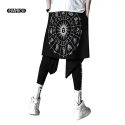 Для мужчин Мода печати Асимметричная юбка брюки High Street хип хоп мужской повседневное шаровары s мотобрюки