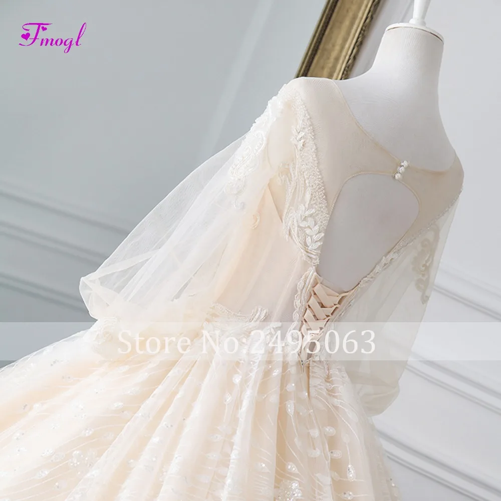 Fmogl Vestido de Noiva свадебное платье трапециевидной формы с овальным вырезом и бусинами роскошное расшитое блестками свадебное платье принцессы с длинным шлейфом размера плюс