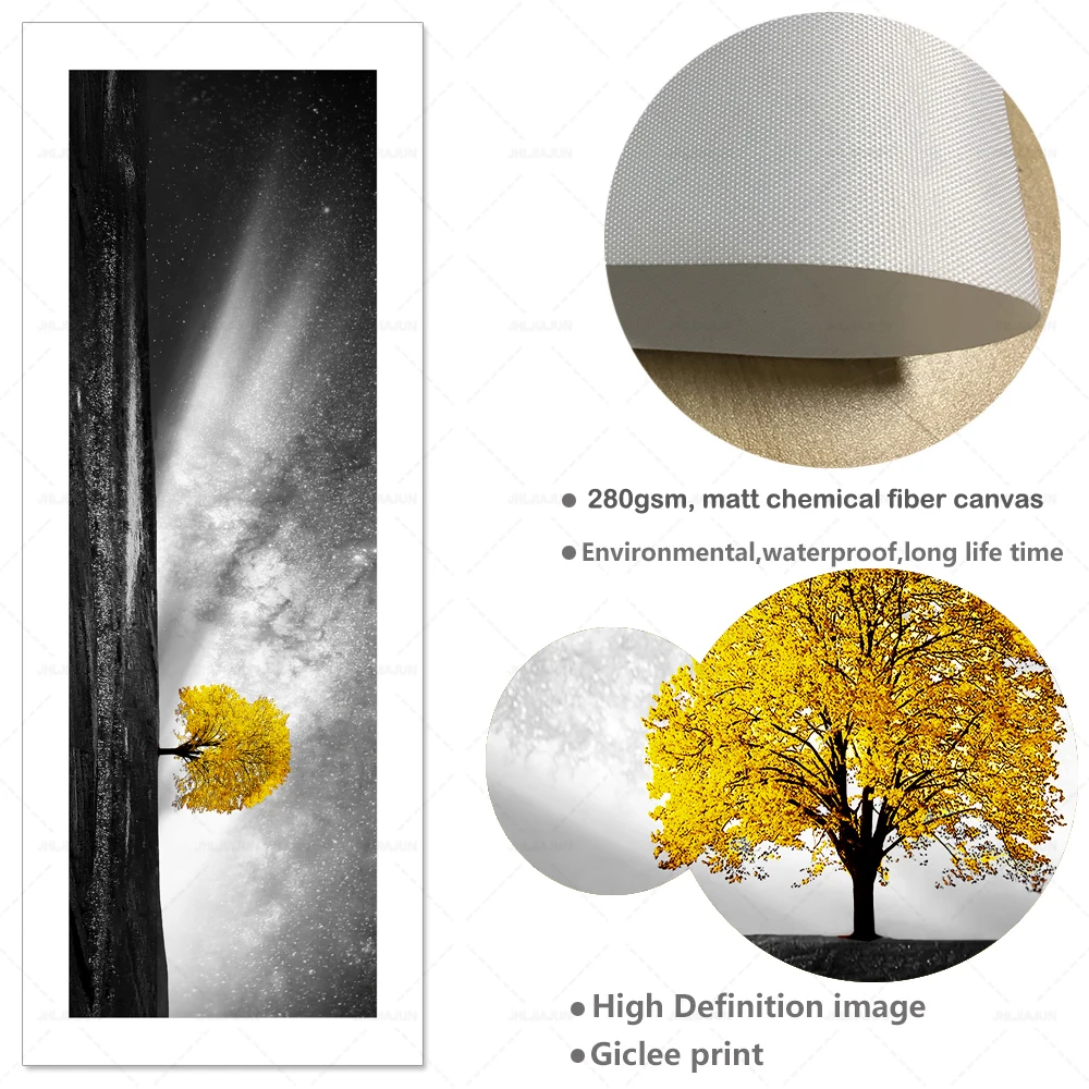 Large Yellow tree black white Home Decor Nature Framed Canvas Print Wall Art 114