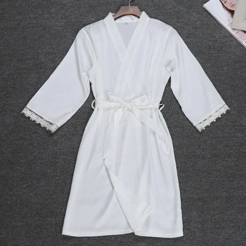 Летняя сексуальная ночная рубашка женский халат мини-кимоно банное Платье Пижама из искусственного шелка повседневные шелковые пижамы женское платье - Цвет: Белый