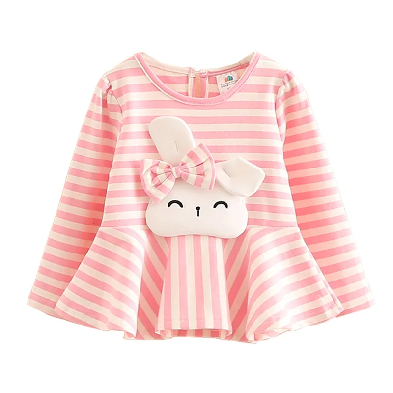 

Kids Tops 2018 Fashion Spring Autumn Long Sleeve O-Neck Cute Rabbit Bow Striped Patchwork Baby Tees Little Child Girls T Shirts