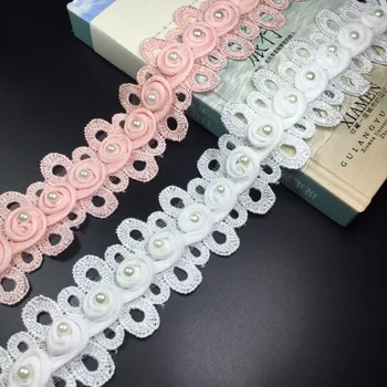 

15Yard High Quality African Lace Fabric 3D Guipure Chiffon Lace Trim Ruban Dentelle Ribbon Trimming Lace Embroidered Pearl Trims