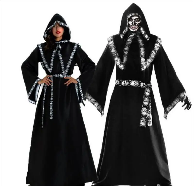 Костюмы ведьмы с принтом скелета черные женские костюмы вампира для косплея для Хэллоуина нарядное платье для взрослых ролевые игры