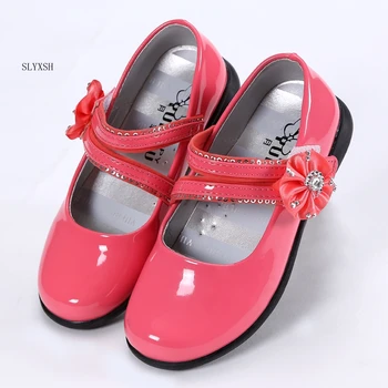 

SLYXSH 2018 New Children Girls Leather Shoes For Kids Girls Dress Shoes Lovely Bowknot Black Flat Dancing Shoes For Wide Foot