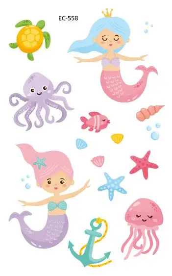 

Waterproof Temporary Tattoo Sticker Mermaid Anchor Fake Tatoo Tatouage Temporaire Flash Tatto Hand Foot For Girl Kids Children