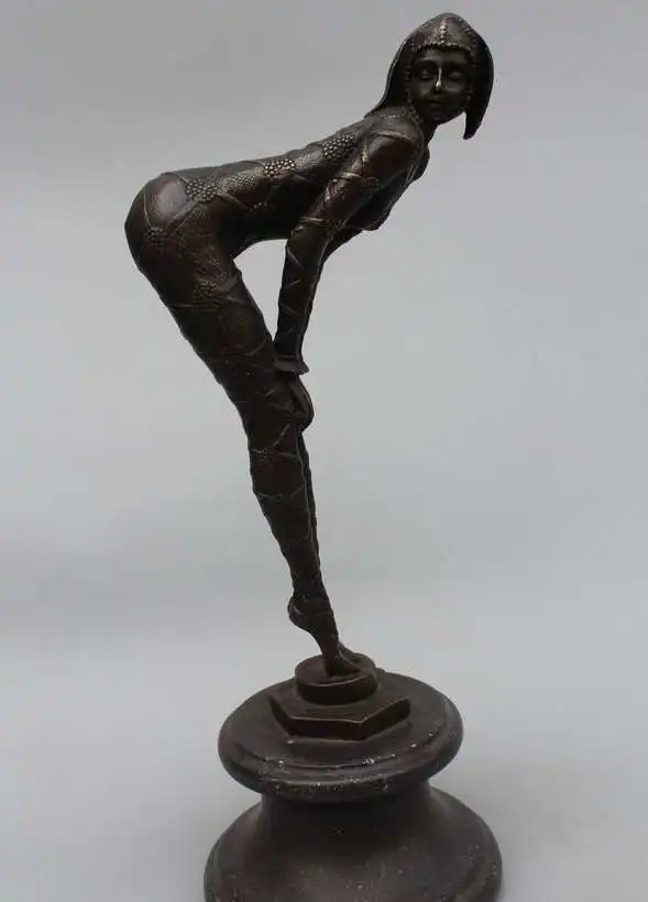

19"Western Art Bronze Marble Raised buttocks Belle Women sculpture Statue