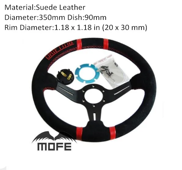 MOFE Racing СПЕЦИАЛЬНОЕ ПРЕДЛОЖЕНИЕ 350 мм Глубокий диск алюминий замша кожа логотип руль для спортивного автомобиля+ Роговая кнопка