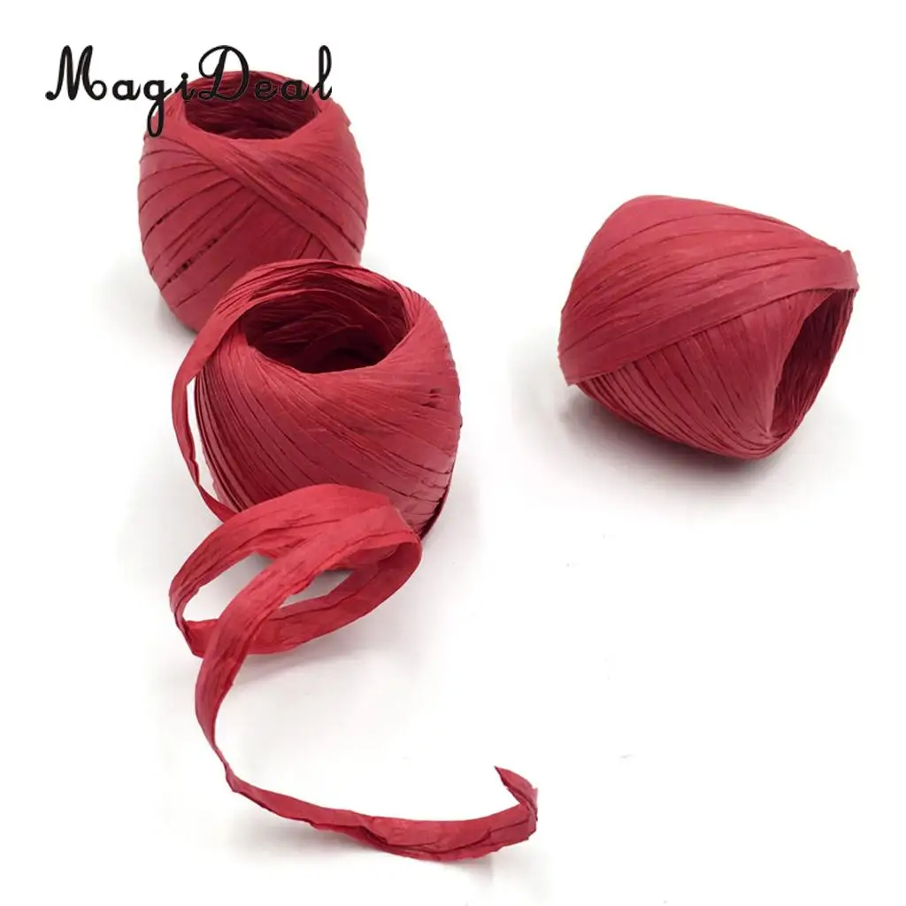 2 Rolls Red & Green Raffia Paper Ribbon Gift Wrapping Decoration String Scrapbooking Craft, Total Length 40m, 0.5-0.8cm in Width