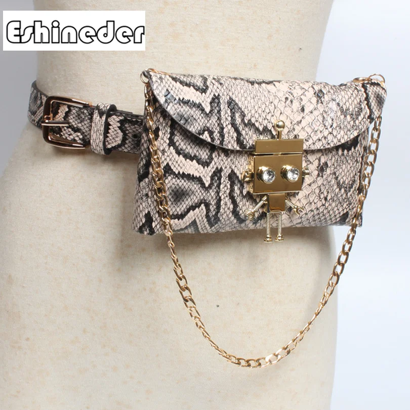 

ESHINEDER Women Waist Blet Bag Fashion Snake Skin Waist Pouch Leg Bags Vintage Serpentine Leather Waist Bag Female Fanny Pack