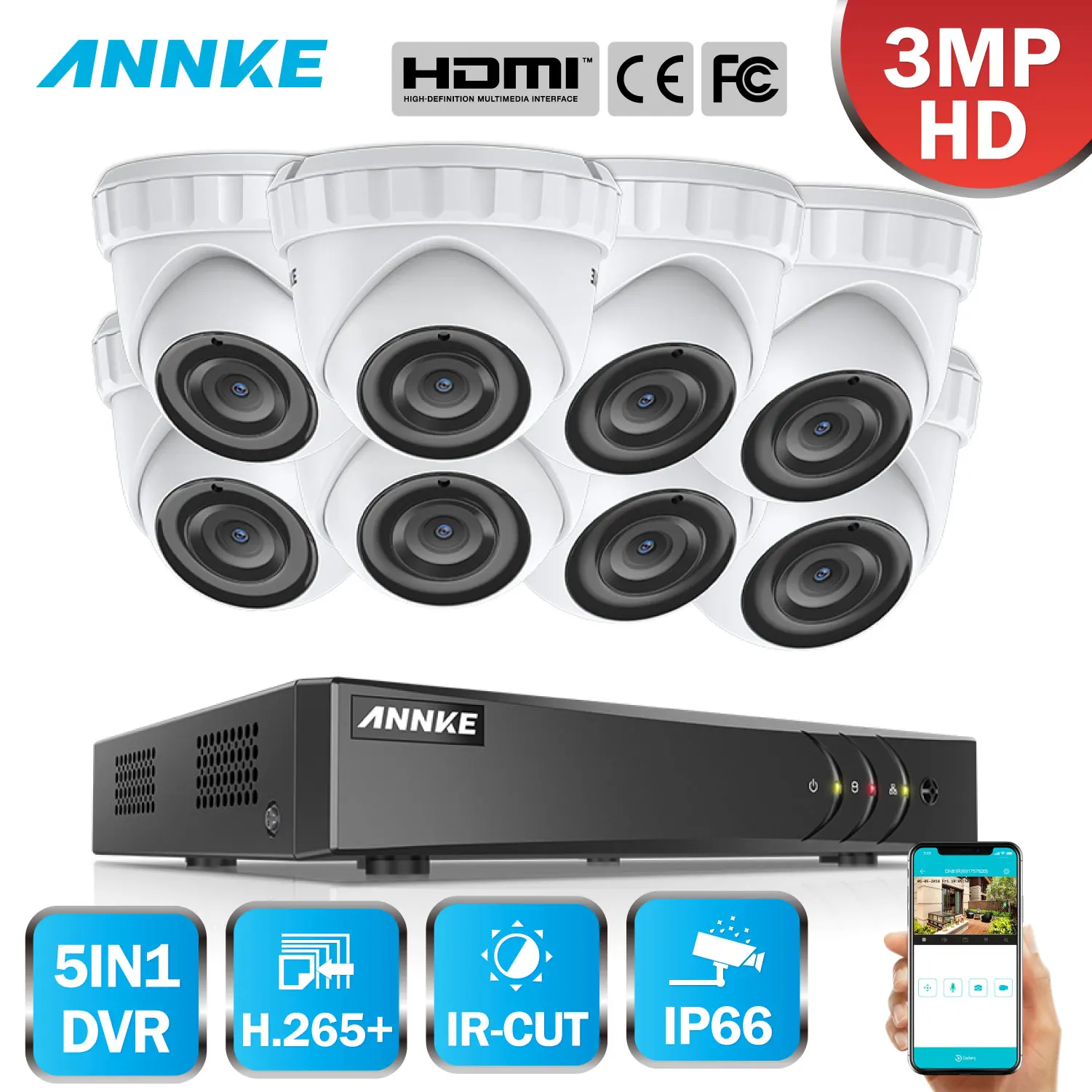 ANNKE 16CH HD 3MP CCTV камера охранная система 5в1 HDMI DVR 8 шт. TVI Купол Открытый Всепогодный