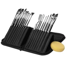 MEEDEN набор кистей для рисования, 15 различных форм/размеров короткая ручка для акриловых масляных гуашь акварели с чехол для переноски