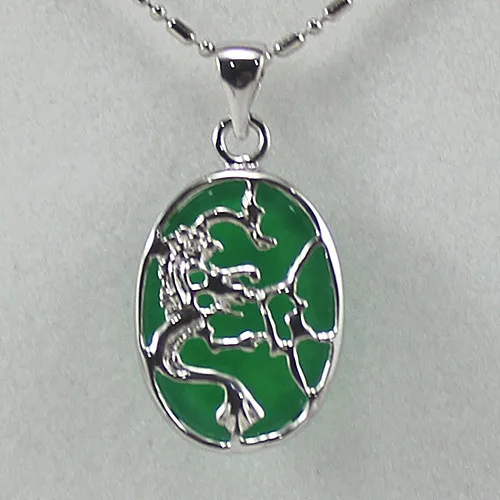 wholesale silver dragon with green jade inlay pendant jewelry |