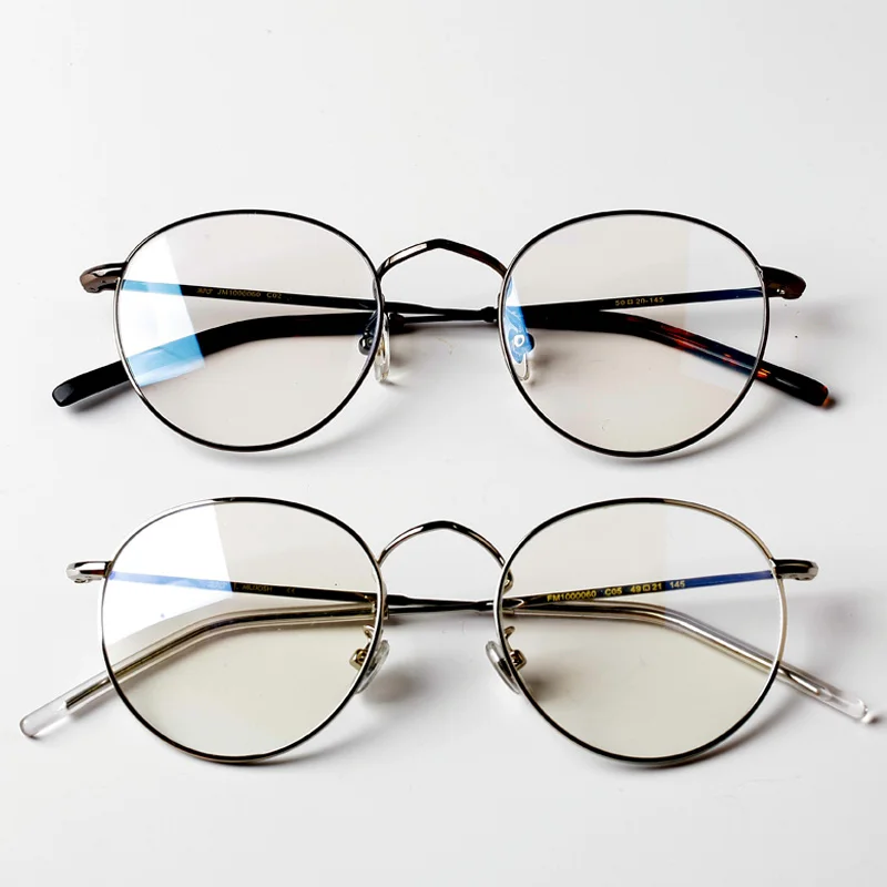 

Ultra-light New Fashion Vintage Round Men Metal Double Color Frame Glasses Brand Design Eyewear Frame Glasses Oculos De Grau