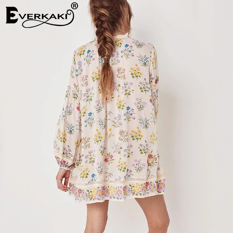Женская блузка с длинным рукавом Everkaki богемная кружевная цветочным рисунком