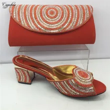 Capputine Charming Italian Rhinestones Shoes With Matching Bags African Middle Heels Shoes And Bags Set For Woman Party BL575C