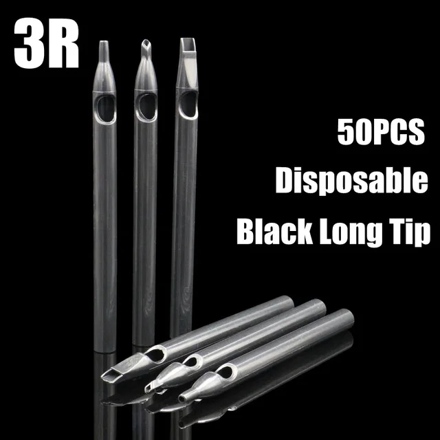 3R 50PCS newest Disposable Tattoo Black LONG Tips Back Stem Sterilized Plastic Nozzles tattoo supply free shipping | Красота и