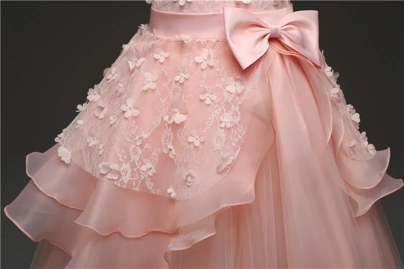 Платье с цветочным узором для девочек; розовое праздничное платье для первого причастия; свадебное платье для подростков; детское платье для выпускного бала
