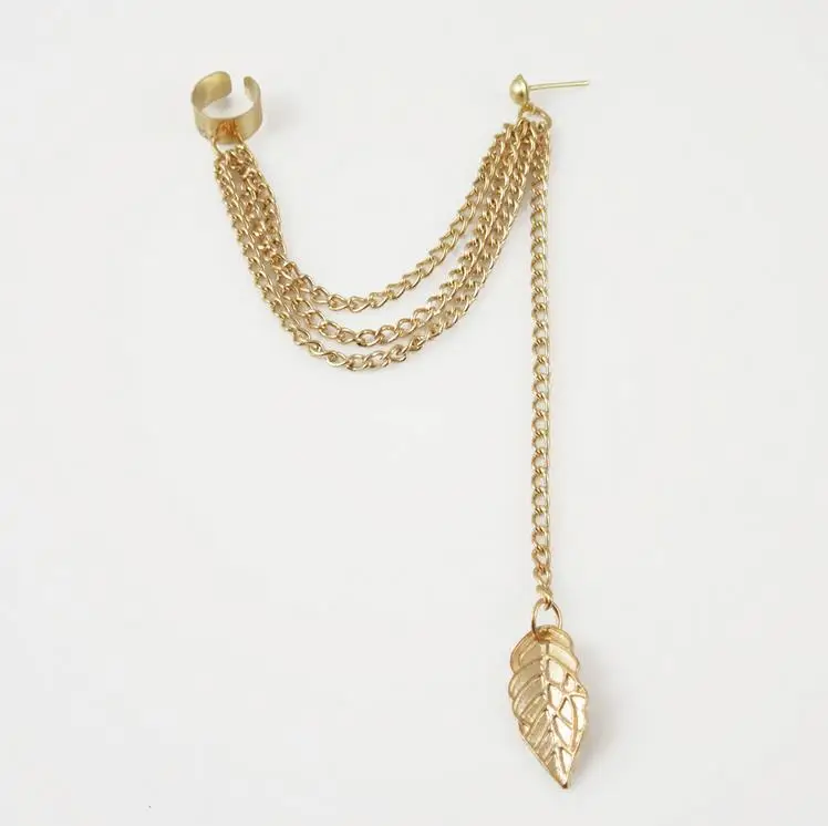 

1pcs 2018 Foreign Trade New Jewelry Metal Leaves Wild Personality Tassel Ear Ear Clip Female Factory Direct (single Price)