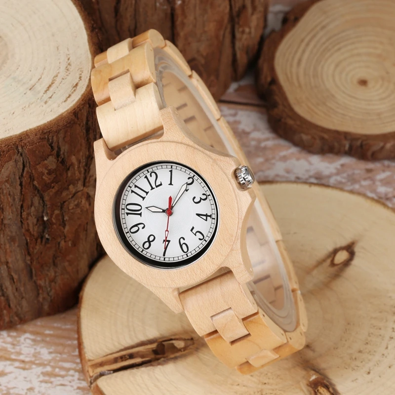 Pure Little Cute Round Dial Chic HOur Clock Full Bamboo Wood Watch Women Quartz Wooden Bracelet Watch Women's Wrist Reloj Mujer 2019 2020 2022 2023 (4)