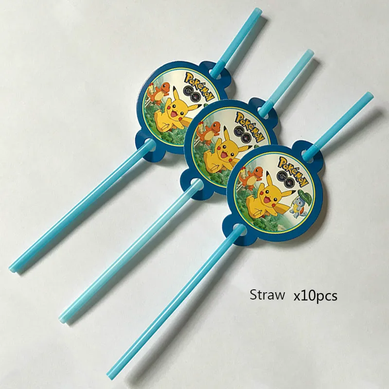 Pokemon Go тематическая вечеринка на день рождения украшения Дети 10 человек Покемон вечерние принадлежности Набор посуды бумажные тарелки подарок для ребенка - Цвет: straws X10