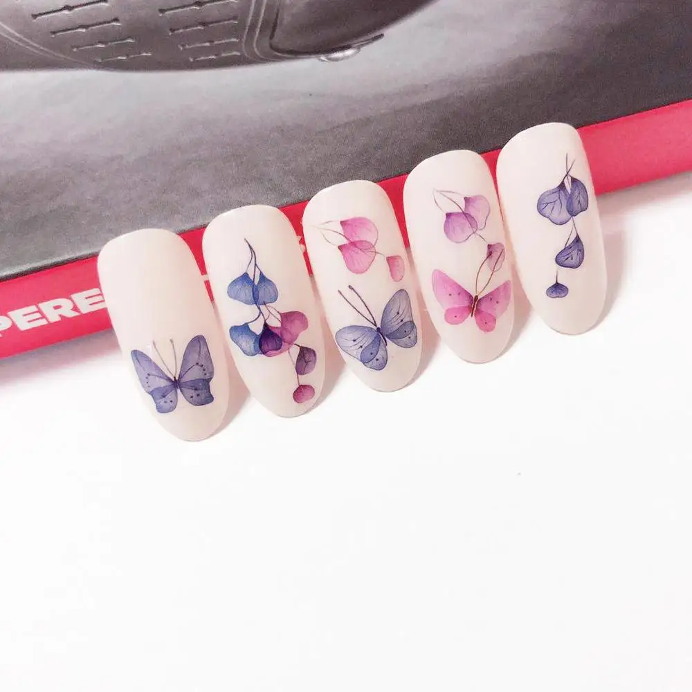 Новое поступление модные водяные наклейки для ногтей художественные наклейки s разноцветные бабочки, цветы наклейки для ногтей украшения Маникюр Z0138