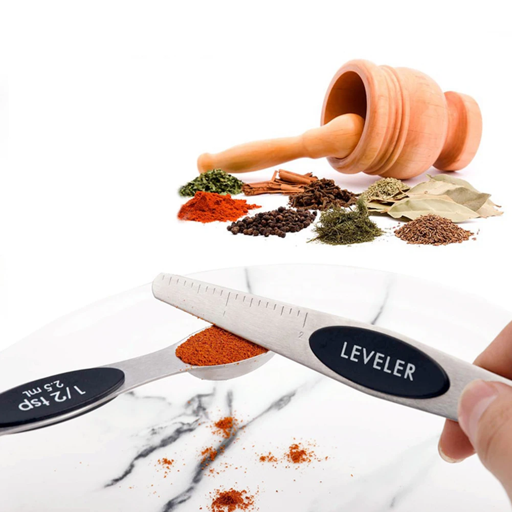 

8pcs Coffee Seasoning Dual Sided Accessories Magnetic Non Toxic Measuring Spoons Set Kitchen Tools Rustproof With Scraper Smooth
