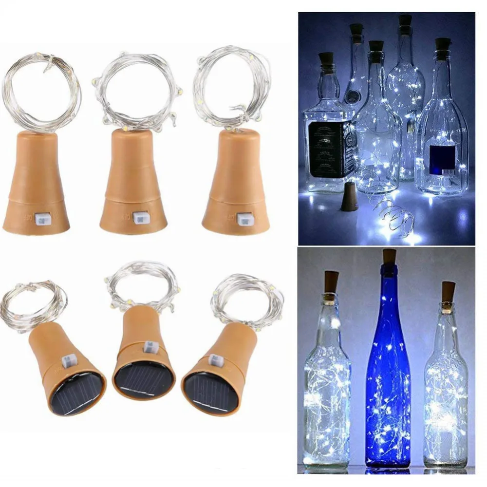 Solar Wine Bottle Lights, 6 Pack 20 LED Waterproof Copper Cork Shaped Lights Firefly String Lights for DIY Home Decor solar powered fairy lights