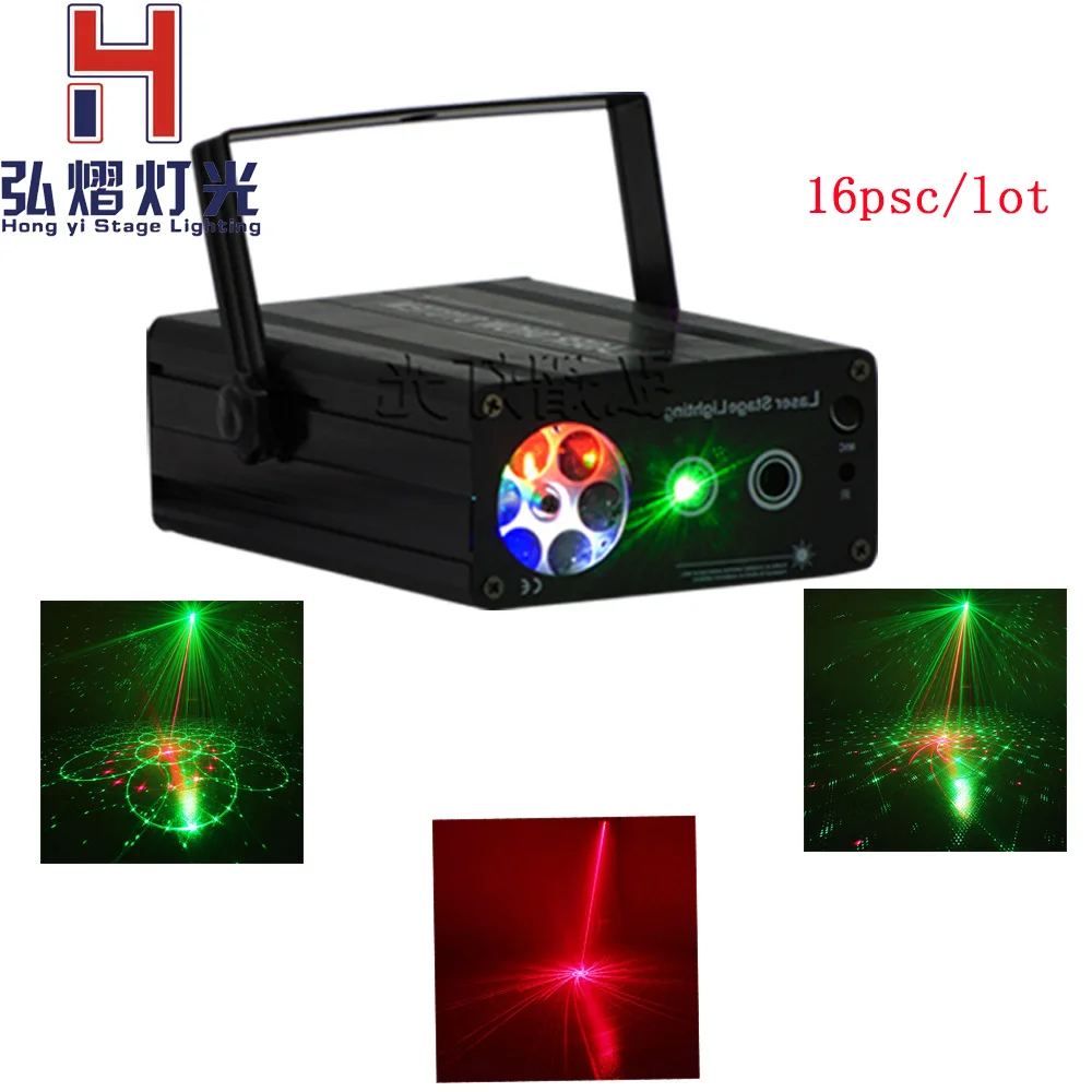 

16ps Hongyi Red green Mini Laser Light Projector Sound System Equipment DJ Disco Stage Lighting Effect Party Xmas Holiday Lights