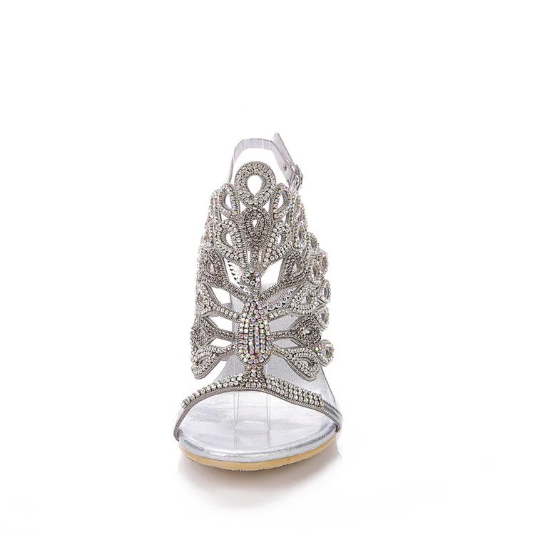 New Summer Cashmere Stiletto Heel Diamond Thick With Dress Silver Sandals Wedding Party Evening High Heeled Shoes For Ladies-6
