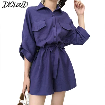 

2018 Casual Boyfriend Style Jumpsuit Female Fashion Loose High Waist Summer Overalls Women Harajuku Belt Lapel Wide Leg Playsuit