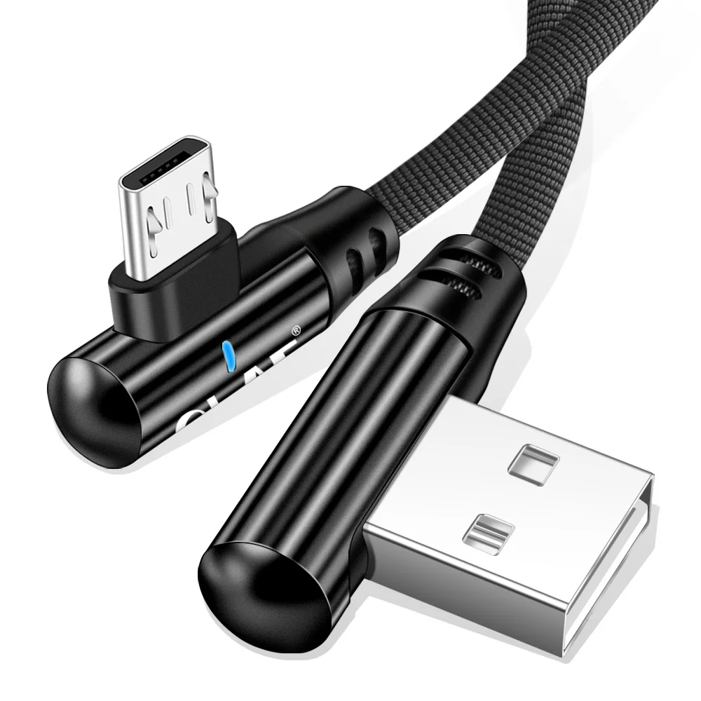 Олаф 2.4A микро USB быстрая зарядка 90 градусов локтевой кабель для samsung S7 для Xiaomi 4 мобильный телефон usb зарядный Шнур кабель Microusb - Цвет: Black