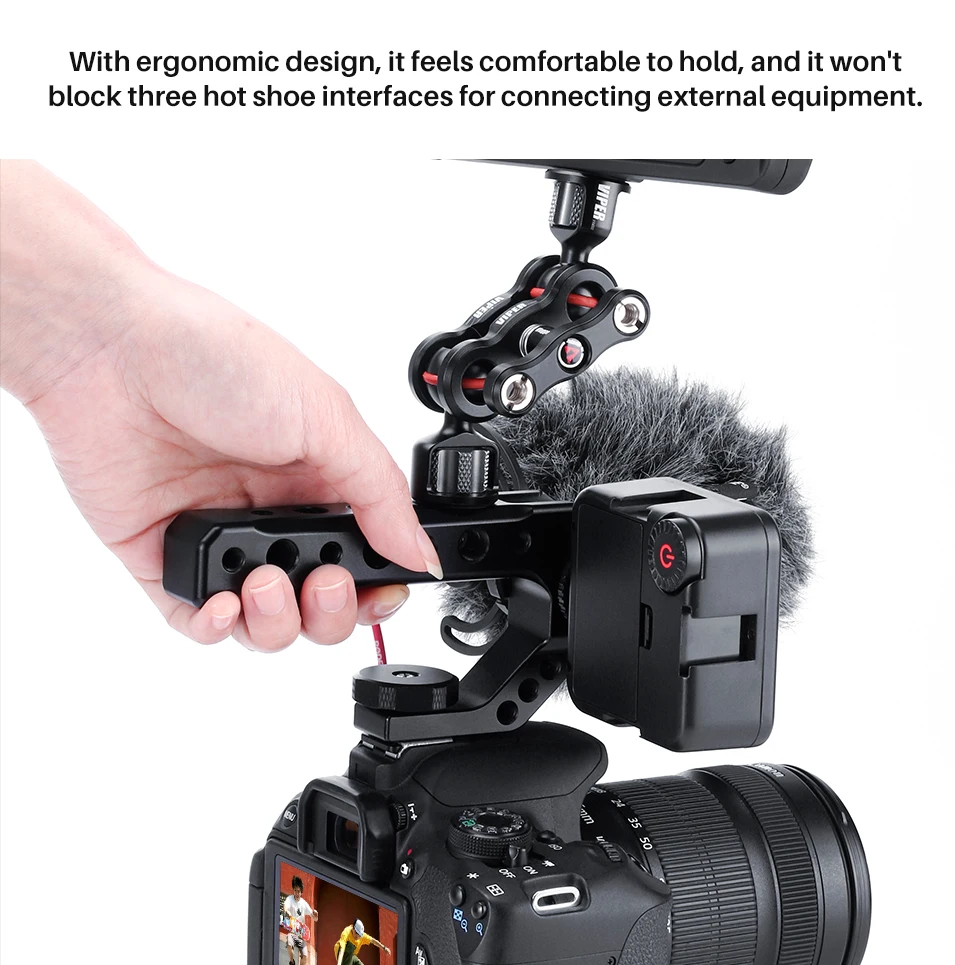 DSLR камера с верхней ручкой и адаптером для холодного башмака Ручной Стабилизатор для микрофона светодиодный светильник для монитора Canon Nikon