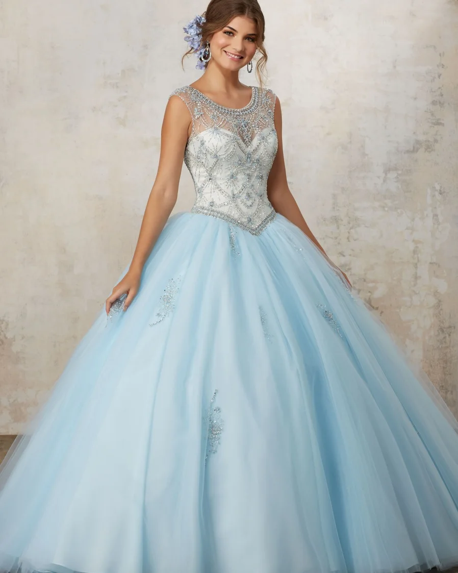 Недорогое бальное платье Бальные платья органза с бисером блестками сладкое 16 платье для 15 лет - Цвет: Синий
