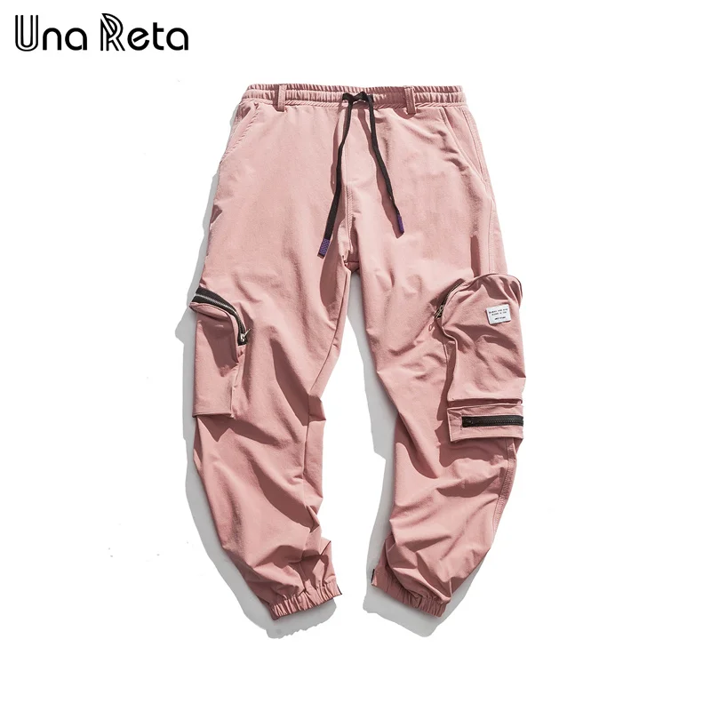 Una Reta Hip-hop Pants Mens Fashion Fitness pants New Casual Sweatpants Trousers Streetwear Zipper pocket design pants Man - Цвет: Розовый