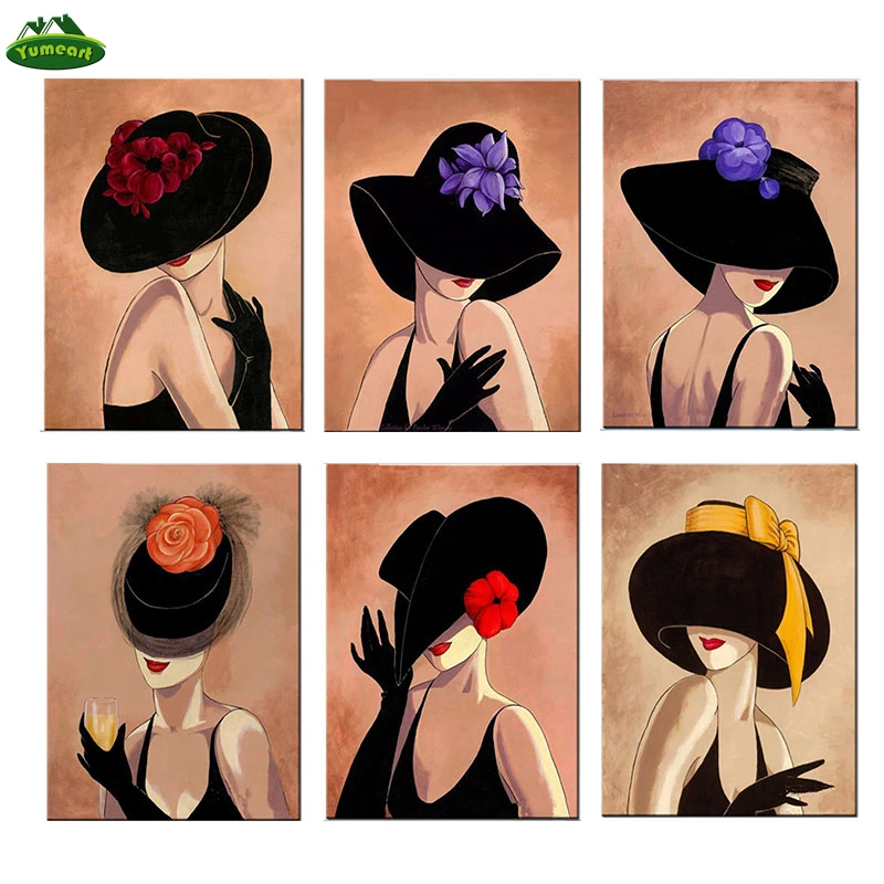 

YUMEART Diy 5D Diamond Painting Cross Stitch Sexy lady With Hat Pictures Diamond Mosaic Kits Home Decor Diamond Embroidery