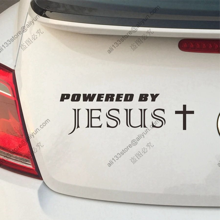 

Powered by Jesus God Cross Funny Car Vinyl Decal Bumper Sticker Fit for Benz VW BMW Ford Honda etc,pick color and size!