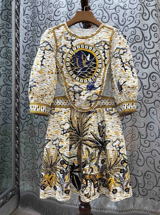 

Women girls sexy and club wear embroidery dress vintage floral print 2019 autumn 3/4 sleeve cut out cotton a-line mini dresses