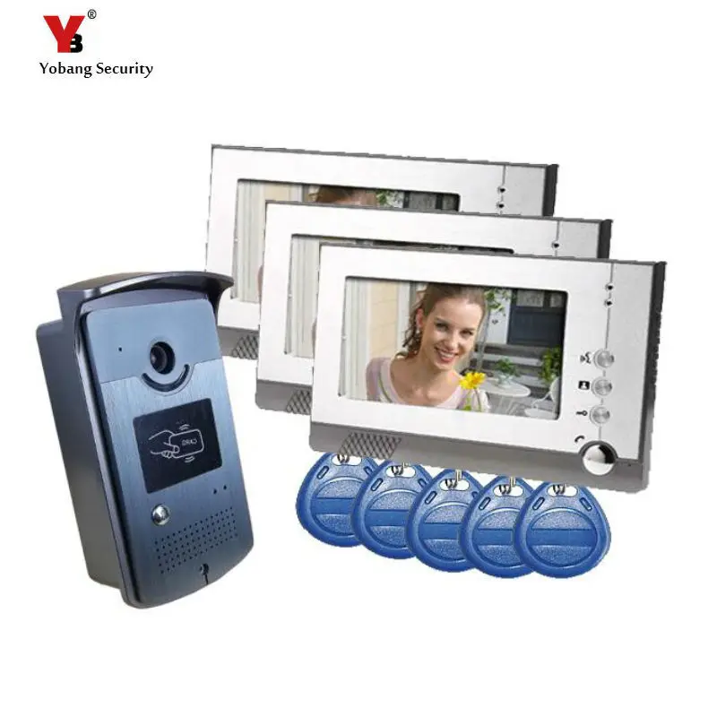 

Yobang Security 7" Color RFID Video Door Phone Doorbell Video Intercom System 5pcs ID Card Video Intercom 3 Monitor